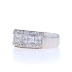 White Gold Diamond Cluster Cocktail Band 14k Princess Baguette 1.20ctw Ring Sz 6