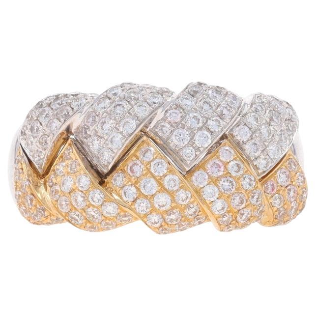 White Gold Diamond Cluster Cocktail Band - 14k Round 1.00ctw Woven Braid Ring For Sale