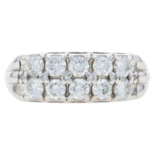 White Gold Diamond Cluster Cocktail Band - 14k Round Brilliant 1.00ctw Ring