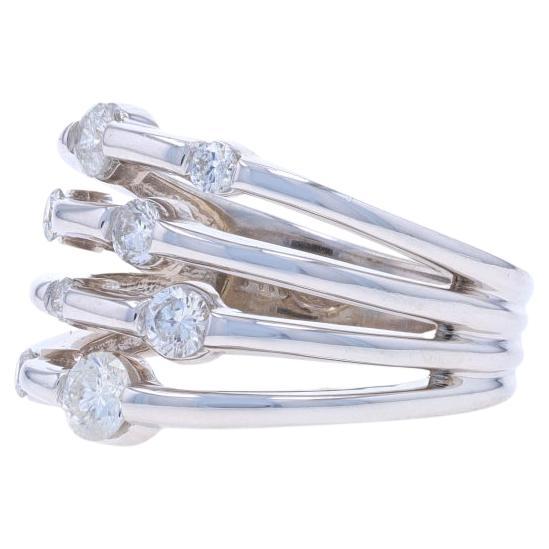 White Gold Diamond Cluster Cocktail Band - 14k Round Brilliant .70ctw Ring For Sale