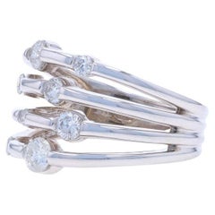 White Gold Diamond Cluster Cocktail Band - 14k Round Brilliant .70ctw Ring