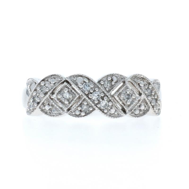 White Gold Diamond Cluster Cocktail Band - 14k Single Cut .11ctw XOXO Ring For Sale