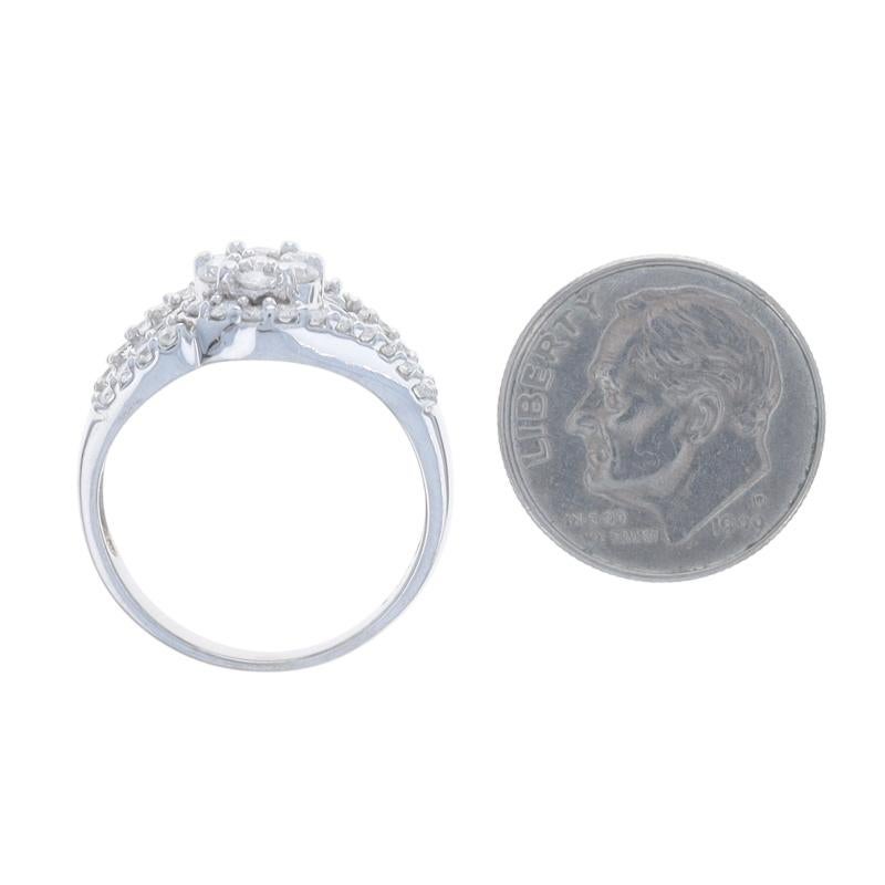 White Gold Diamond Cluster Cocktail Bypass Ring -10k Rd & Baguette 1.00ctw Swirl For Sale 1