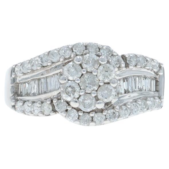 White Gold Diamond Cluster Cocktail Bypass Ring -10k Rd 
Baguette 1.00ctw Swirl For Sale