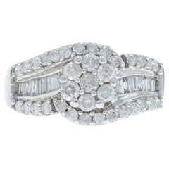 White Gold Diamond Cluster Cocktail Bypass Ring -10k Rd 
Baguette 1.00ctw Swirl