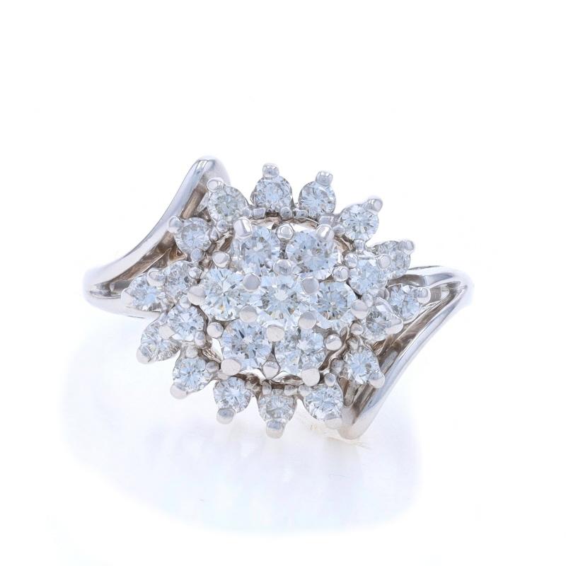 White Gold Diamond Cluster Cocktail Bypass Ring - 10k Round 1.00ctw Floral