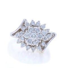 White Gold Diamond Cluster Cocktail Bypass Ring - 10k Round 1.00ctw Floral