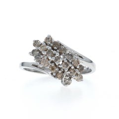 White Gold Diamond Cluster Cocktail Bypass Ring - 10k Round .50ctw Waterfall