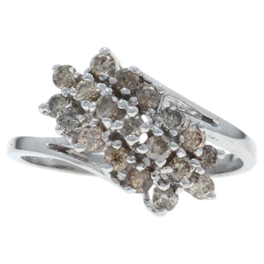 White Gold Diamond Cluster Cocktail Bypass Ring - 10k Round .50ctw Waterfall For Sale
