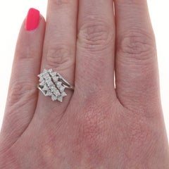 White Gold Diamond Cluster Cocktail Bypass Ring 14k .15ctw Floral Waterfall