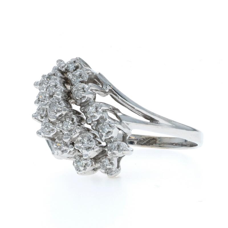 Weißgold Diamant Cluster Cocktail Bypass Ring 14k .15ctw Floral Waterfall (Einfacher Schliff) im Angebot