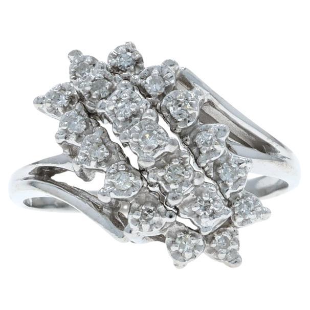 White Gold Diamond Cluster Cocktail Bypass Ring 14k .15ctw Floral Waterfall