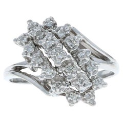 White Gold Diamond Cluster Cocktail Bypass Ring 14k .15ctw Floral Waterfall