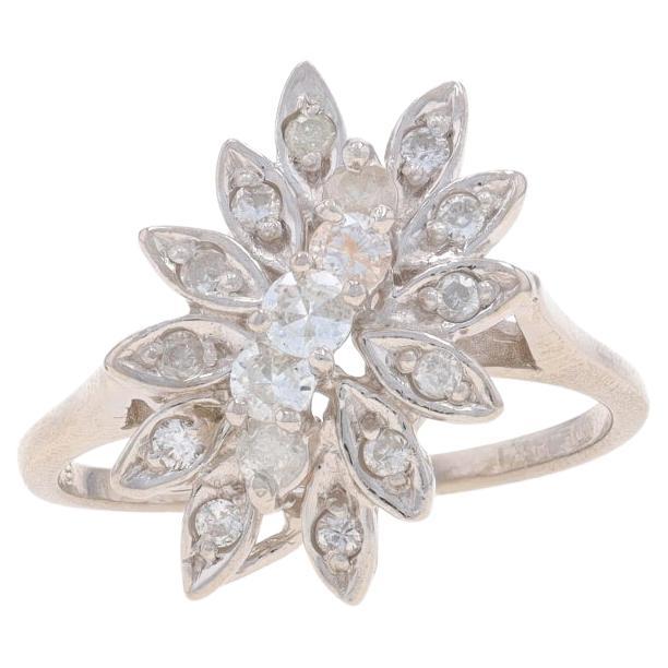 White Gold Diamond Cluster Cocktail Bypass Ring -14k Rnd .50ctw Flower Waterfall
