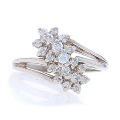 White Gold Diamond Cluster Cocktail Bypass Ring - 14k Round 1/3ctw Waterfall