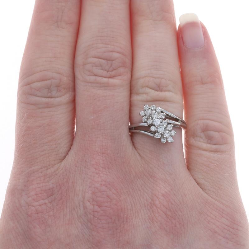 Round Cut White Gold Diamond Cluster Cocktail Bypass Ring - 14k Round 1/3ctw Waterfall For Sale