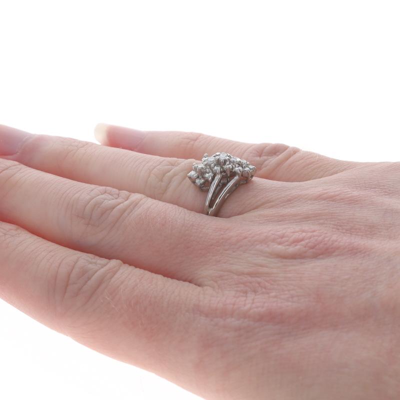 Women's White Gold Diamond Cluster Cocktail Bypass Ring - 14k Round 1/3ctw Waterfall For Sale