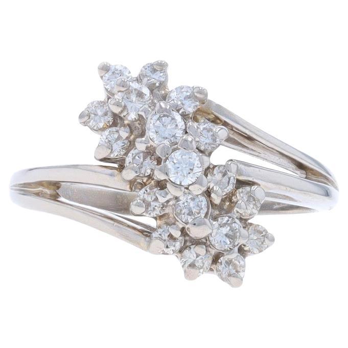 White Gold Diamond Cluster Cocktail Bypass Ring - 14k Round 1/3ctw Waterfall