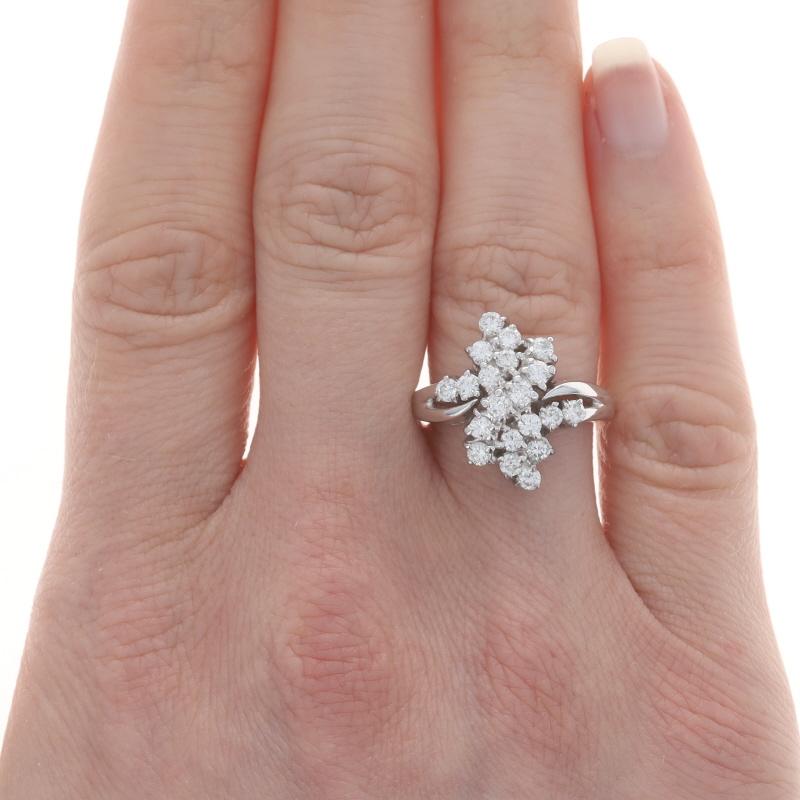 Round Cut White Gold Diamond Cluster Cocktail Bypass Ring - 14k Round 1.00ctw Waterfall