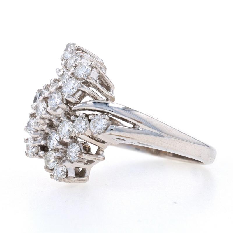 White Gold Diamond Cluster Cocktail Bypass Ring - 14k Round 1.00ctw Waterfall In Excellent Condition In Greensboro, NC