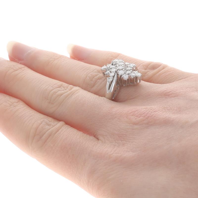 Women's White Gold Diamond Cluster Cocktail Bypass Ring - 14k Round 1.00ctw Waterfall