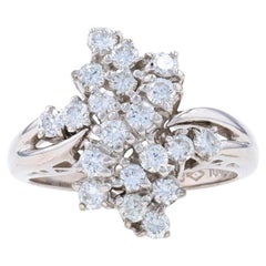 White Gold Diamond Cluster Cocktail Bypass Ring - 14k Round 1.00ctw Waterfall