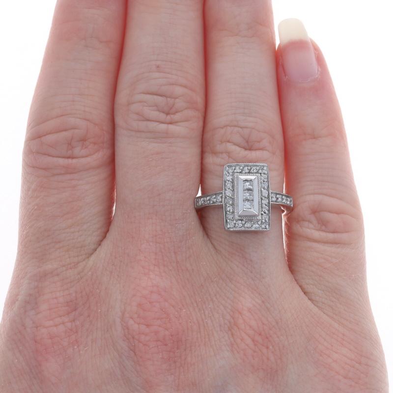 Princess Cut White Gold Diamond Cluster Cocktail Halo Ring -14k Princess & Rd .50ctw Milgrain For Sale