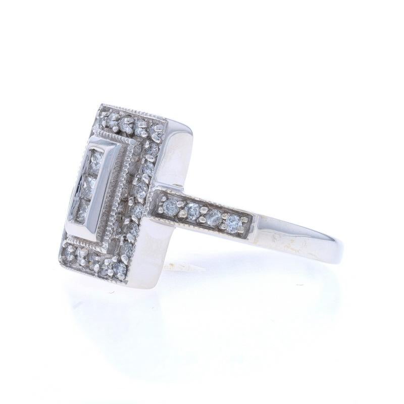 White Gold Diamond Cluster Cocktail Halo Ring -14k Princess & Rd .50ctw Milgrain In Excellent Condition For Sale In Greensboro, NC