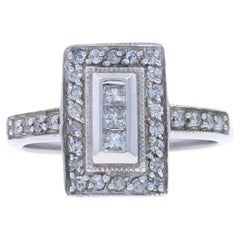 Weißgold Diamant-Cluster-Cocktail-Halo-Ring mit Diamant-Cluster -14k Prinzessin & Rd .50ctw Milgrain