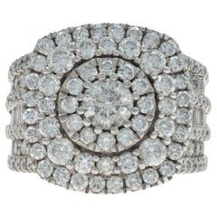 Anello aureola con cluster di diamanti in oro bianco 14k Rd e Baguette 5.00ctw SZ 6 1/4