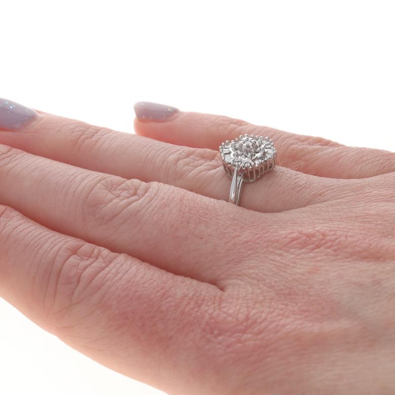 Women's White Gold Diamond Cluster Cocktail Halo Ring - 14k Single Cut & Baguette 1/4ctw For Sale