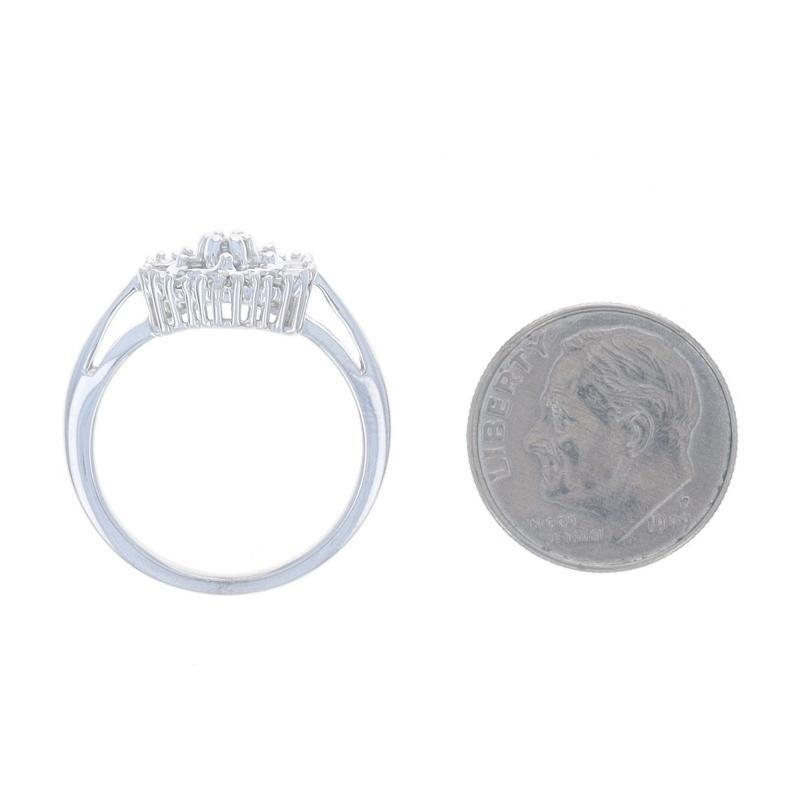 White Gold Diamond Cluster Cocktail Halo Ring - 14k Single Cut & Baguette 1/4ctw For Sale 1
