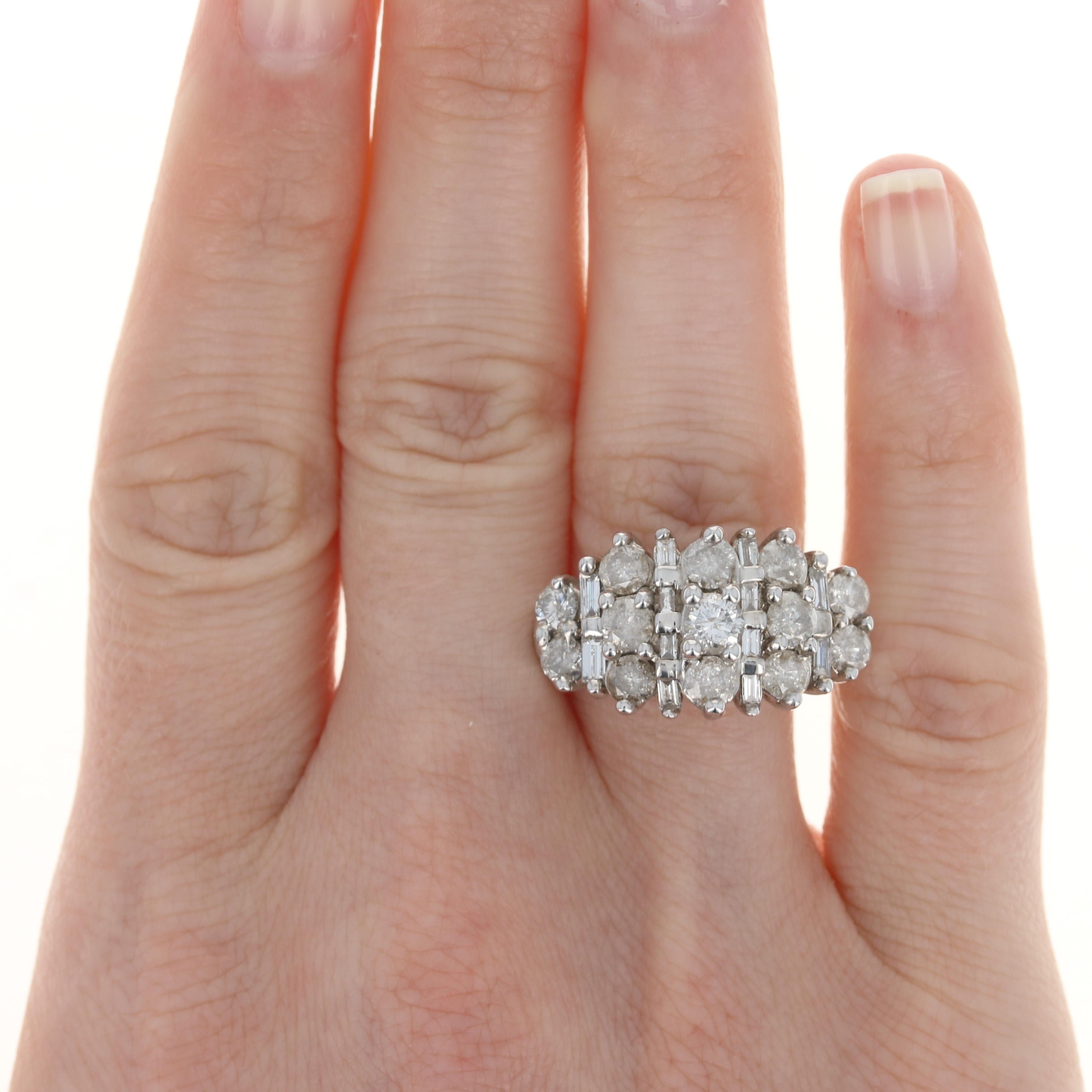 For Sale:  White Gold Diamond Cluster Cocktail Ring, 10k Round & Baguette 3.00ctw Tiered 2