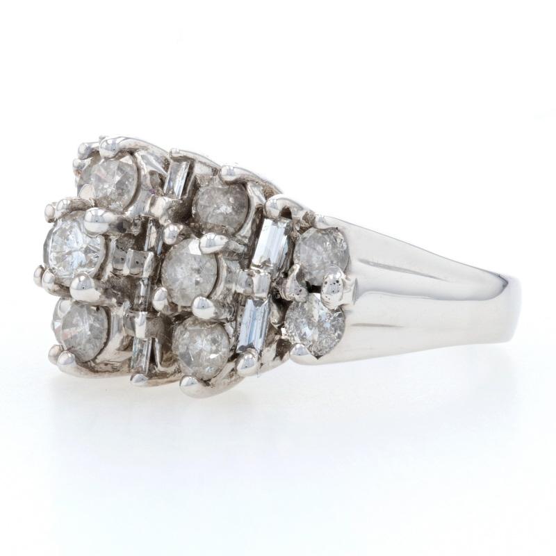 For Sale:  White Gold Diamond Cluster Cocktail Ring, 10k Round & Baguette 3.00ctw Tiered 3