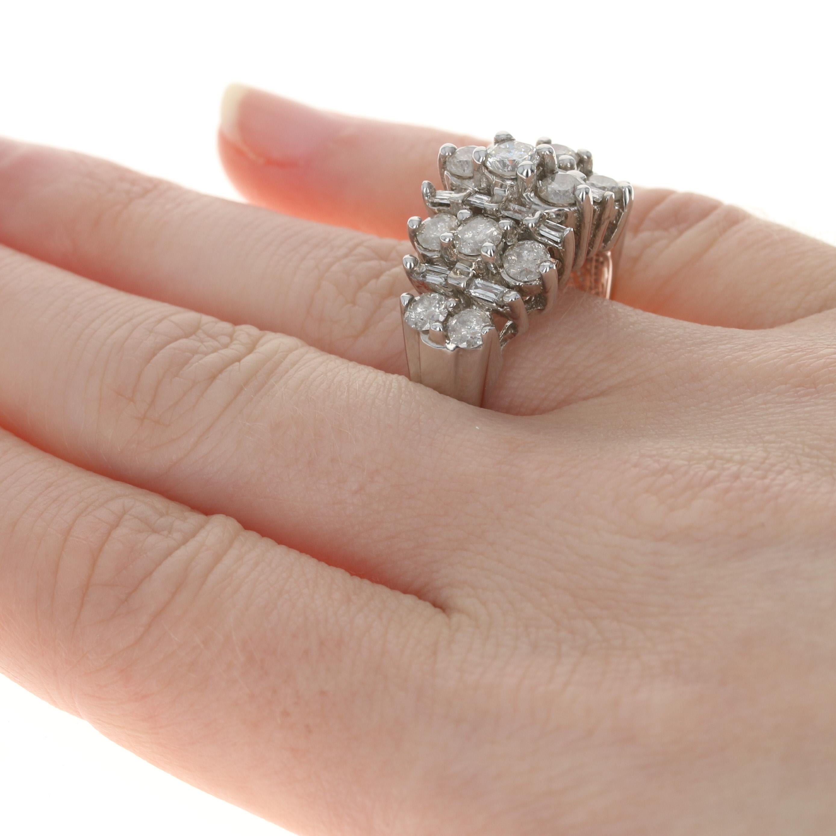 For Sale:  White Gold Diamond Cluster Cocktail Ring, 10k Round & Baguette 3.00ctw Tiered 4