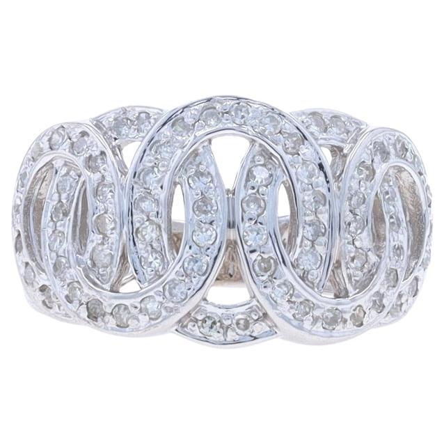 White Gold Diamond Cluster Cocktail Ring - 10k Single .56ctw Intertwined Links