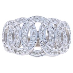 White Gold Diamond Cluster Cocktail Ring - 10k Single .56ctw Intertwined Links