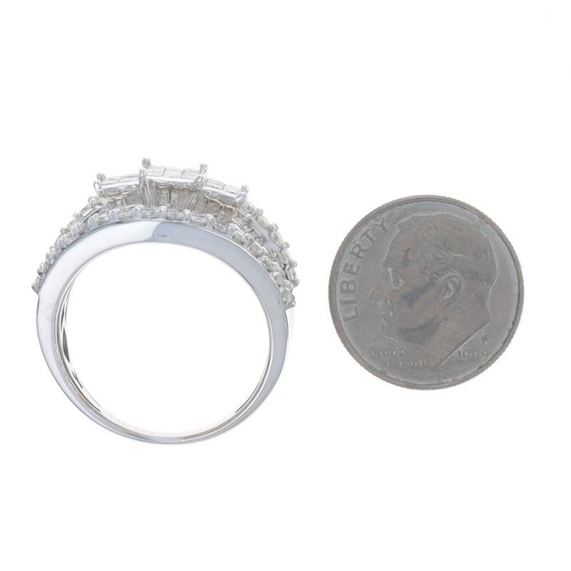 White Gold Diamond Cluster Cocktail Ring 14k Princess Baguette Round 2.00ctw en venta 1