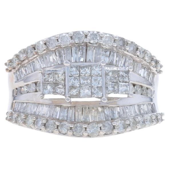 White Gold Diamond Cluster Cocktail Ring 14k Princess Baguette Round 2.00ctw