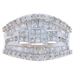 White Gold Diamond Cluster Cocktail Ring 14k Princess Baguette Round 2.00ctw