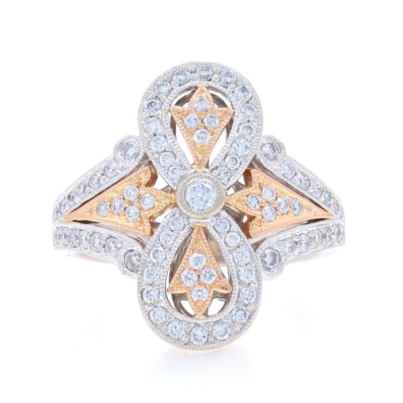 Dimensione: 6 1/2

Contenuto metallico: Oro bianco 14k e oro rosa 14k

Informazioni su A. Stone

Diamanti naturali
Carati: 1.00ctw
Taglio: Rotondo brillante
Colore: G - H
Chiarezza: VS1 - VS2

Carati totali: 1,00ctw

Stile: Cocktail a grappolo
Tema: