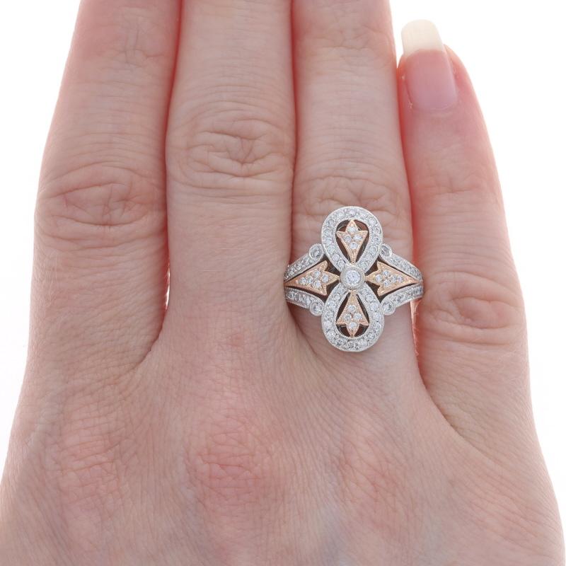 Taglio rotondo Anello cocktail con cluster di diamanti in oro bianco - 14k Round 1.00ctw Cross SZ 6 1/2 in vendita