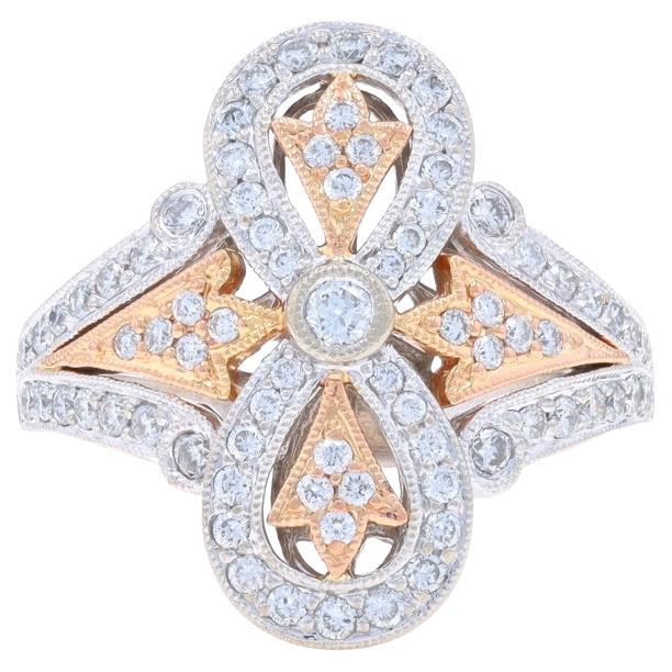 Anello cocktail con cluster di diamanti in oro bianco - 14k Round 1.00ctw Cross SZ 6 1/2 in vendita