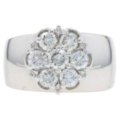 Anello cocktail con cluster di diamanti in oro bianco - 14k Brilliante rotondo 1,00ctw Floreale