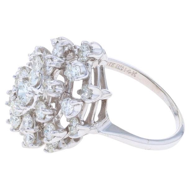 White Gold Diamond Cluster Cocktail Ring - 14k Round Brilliant 1.76ctw
