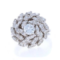 White Gold Diamond Cluster Cocktail Ring - 14k Round Brilliant 1.80ctw