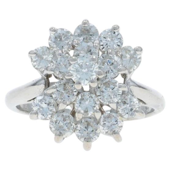 White Gold Diamond Cluster Cocktail Ring - 14k Round Brilliant 2.00ctw Floral