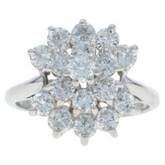 White Gold Diamond Cluster Cocktail Ring - 14k Round Brilliant 2.00ctw Floral