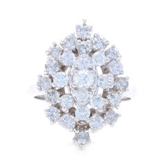 White Gold Diamond Cluster Cocktail Ring - 14k Round Brilliant 2.00ctw