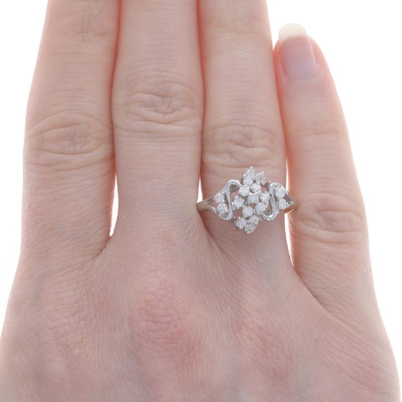 Round Cut White Gold Diamond Cluster Cocktail Ring - 14k Round Brilliant .50ctw Floral For Sale
